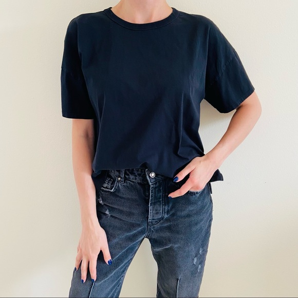 Zara Tops - Zara cotton crew neck basic black tee loose fit oversized